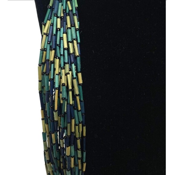 Wood Bugle Beads Necklace Multi Colored Layered  Boho Ethnic Multiple Strand - Picture 5 of 9